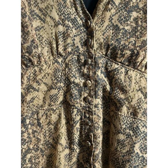 Abercrombie & Fitch Dress Women’s XS Brown Snakeskin Print Buttons Tie in Back - Picture 3 of 14